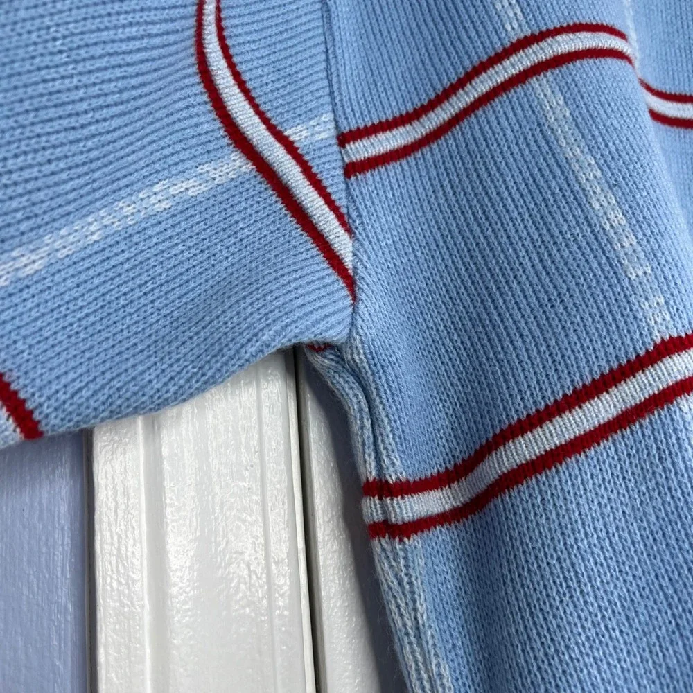 Y2K Vintage SouthPole Sweater Baby Blue Red Stripe Embroidered Men's Size Large